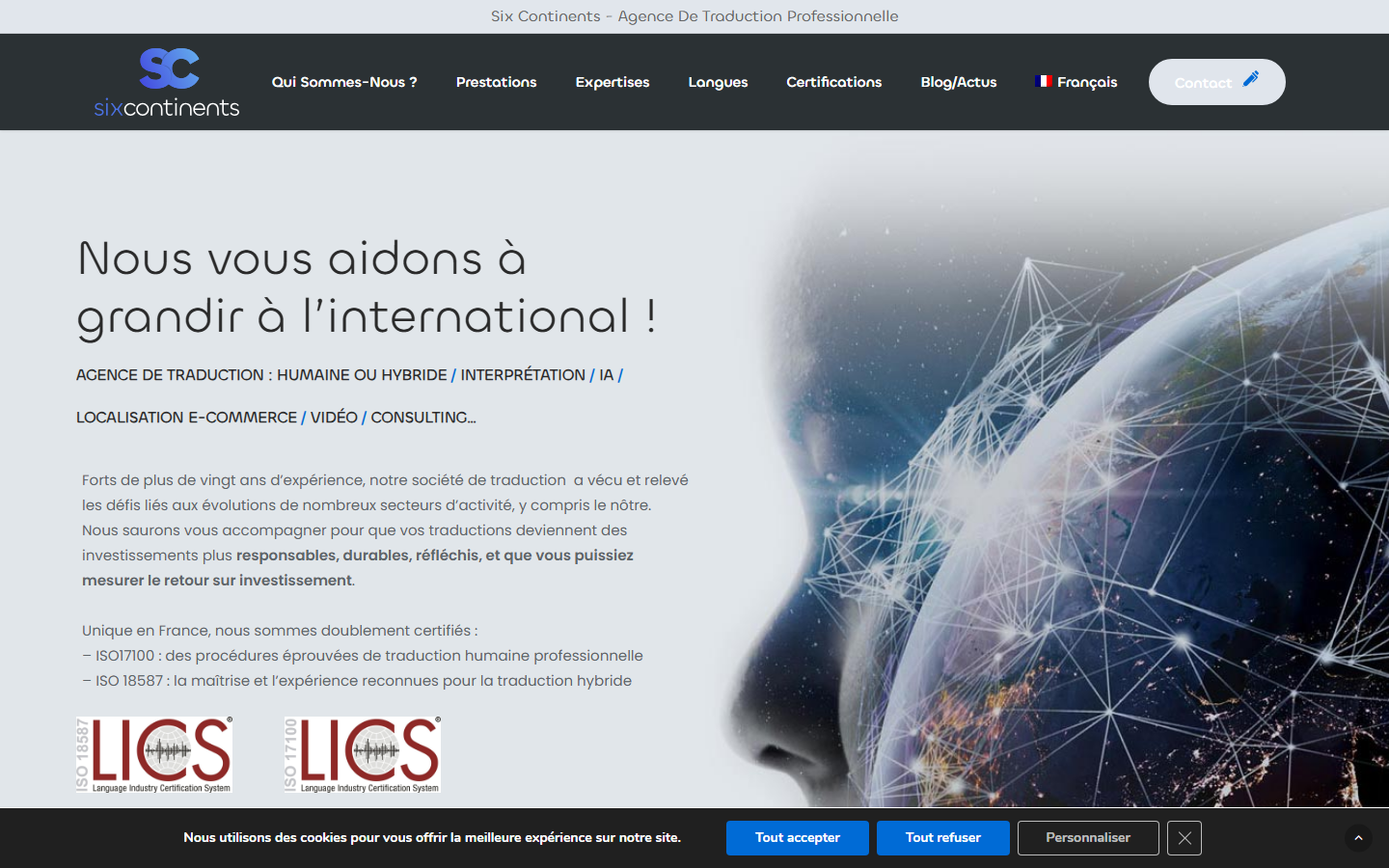Aperçu du site de SIXCONTINENTS