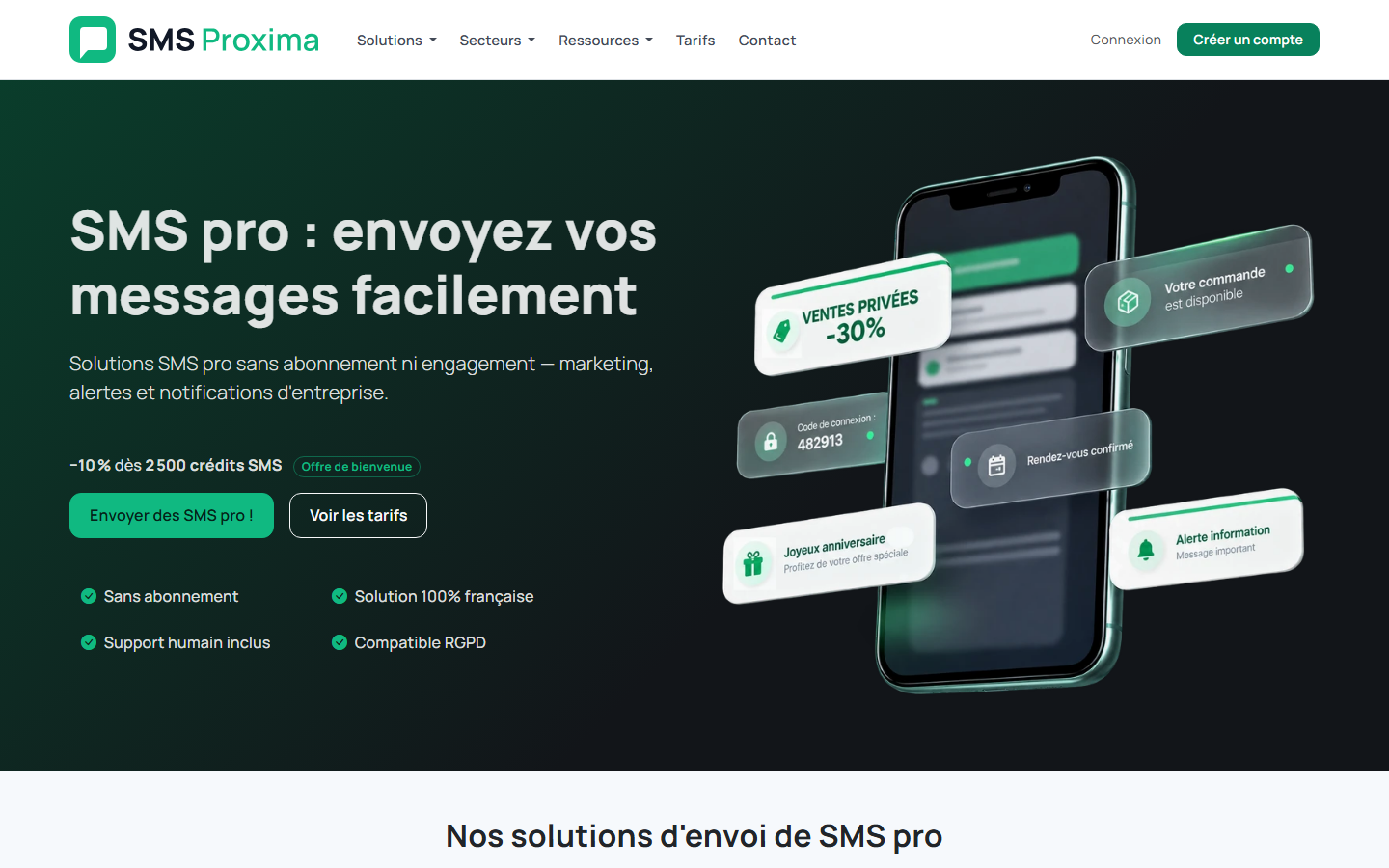 Aperçu du site de SMS PROXIMA
