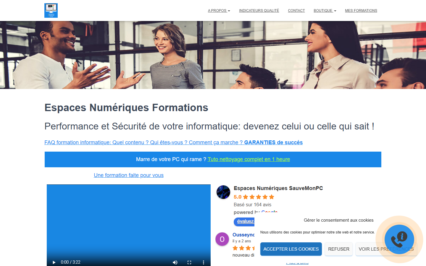 Aperçu du site de Espaces Numériques
