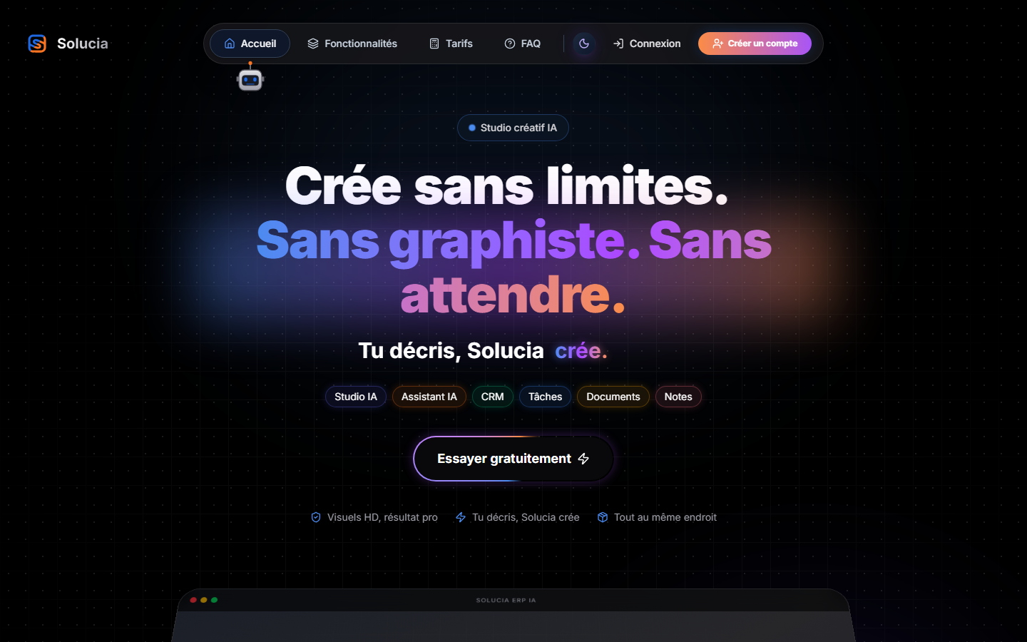 Aperçu du site de Solucia