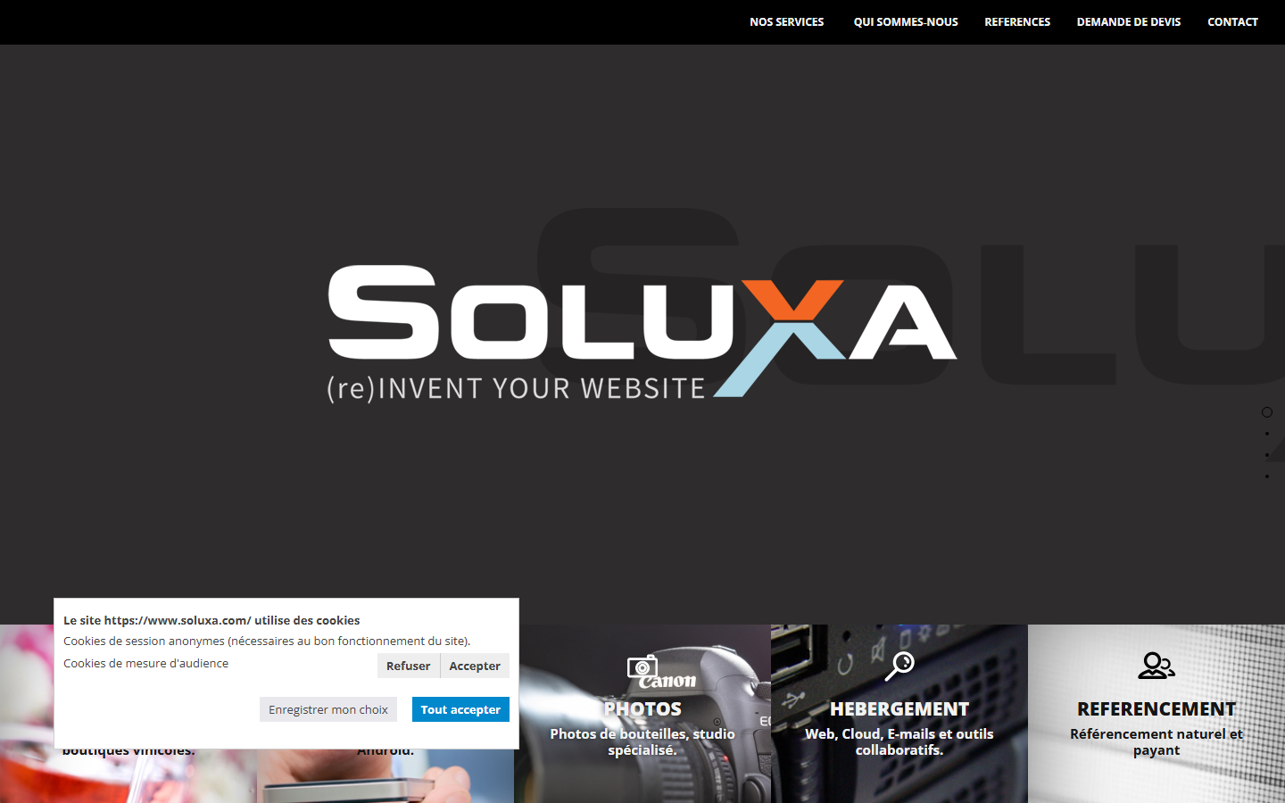 Aperçu du site de Soluxa