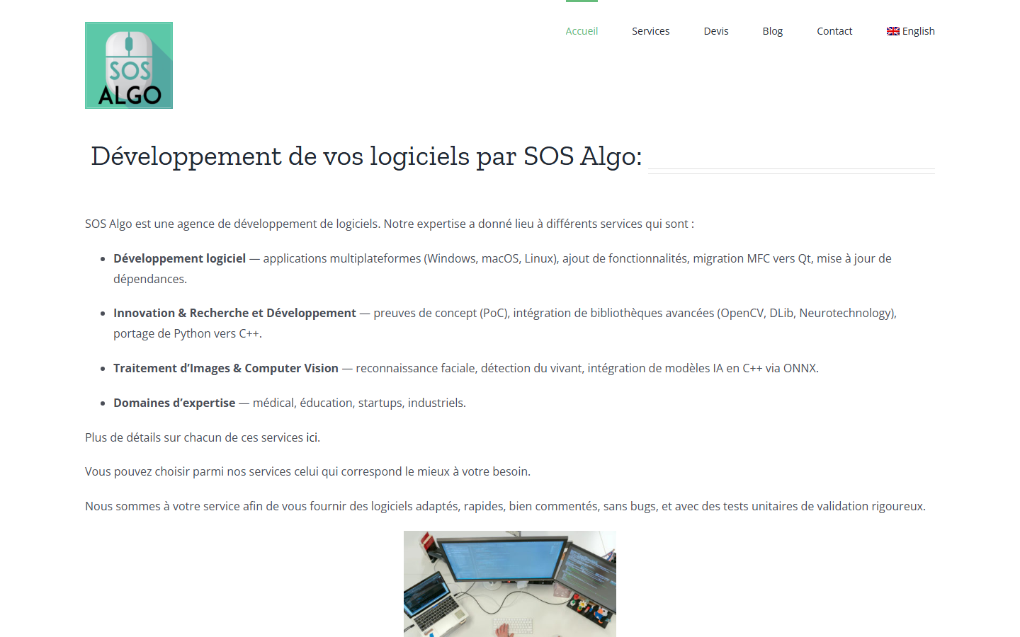 Aperçu du site de SOS ALGO