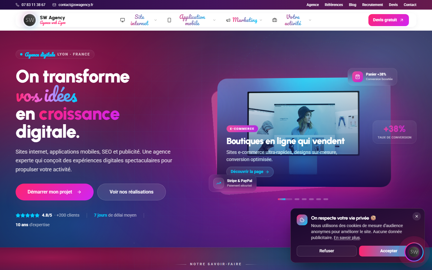 Aperçu du site de SW Agency