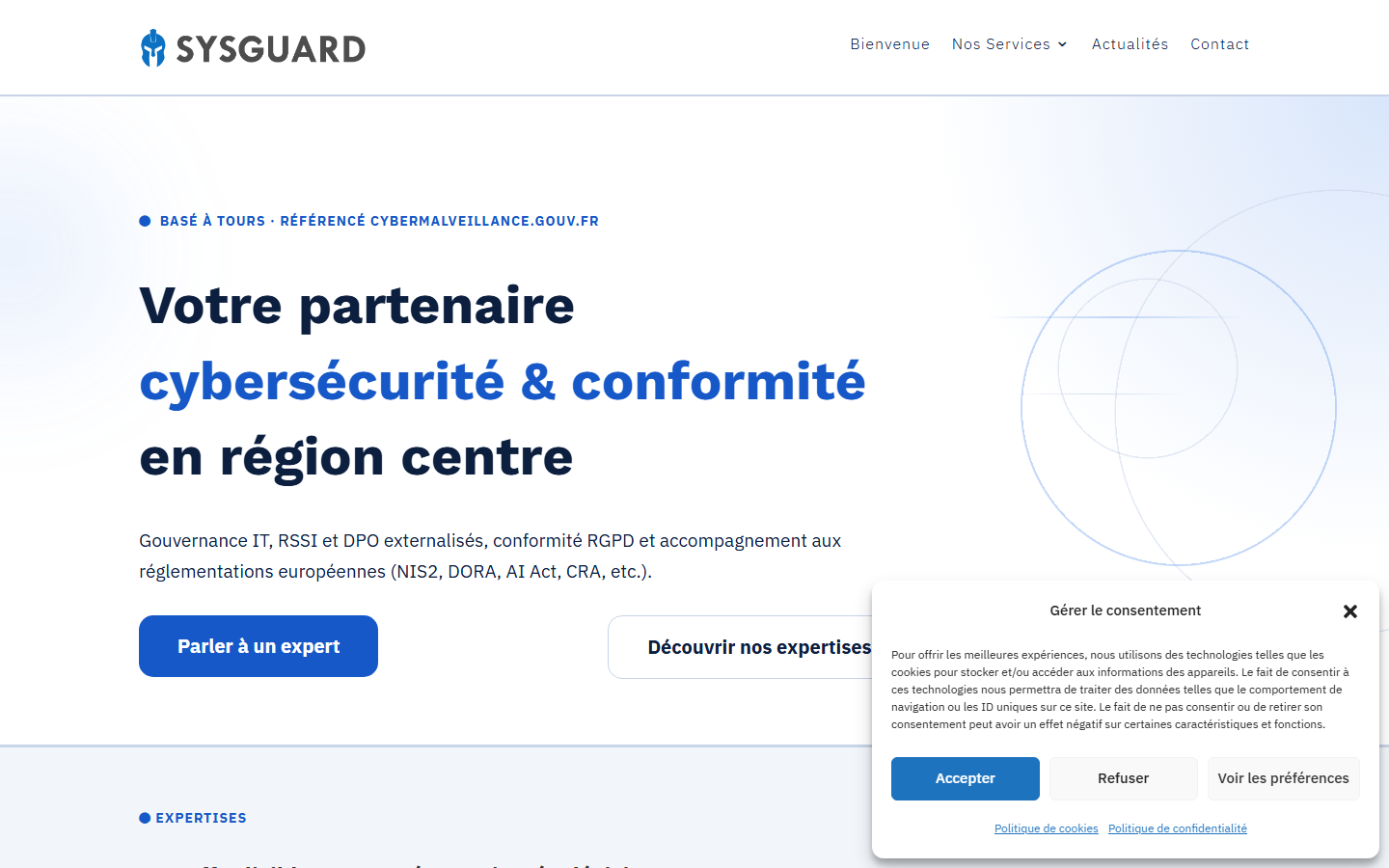 Aperçu du site de SYSGUARD