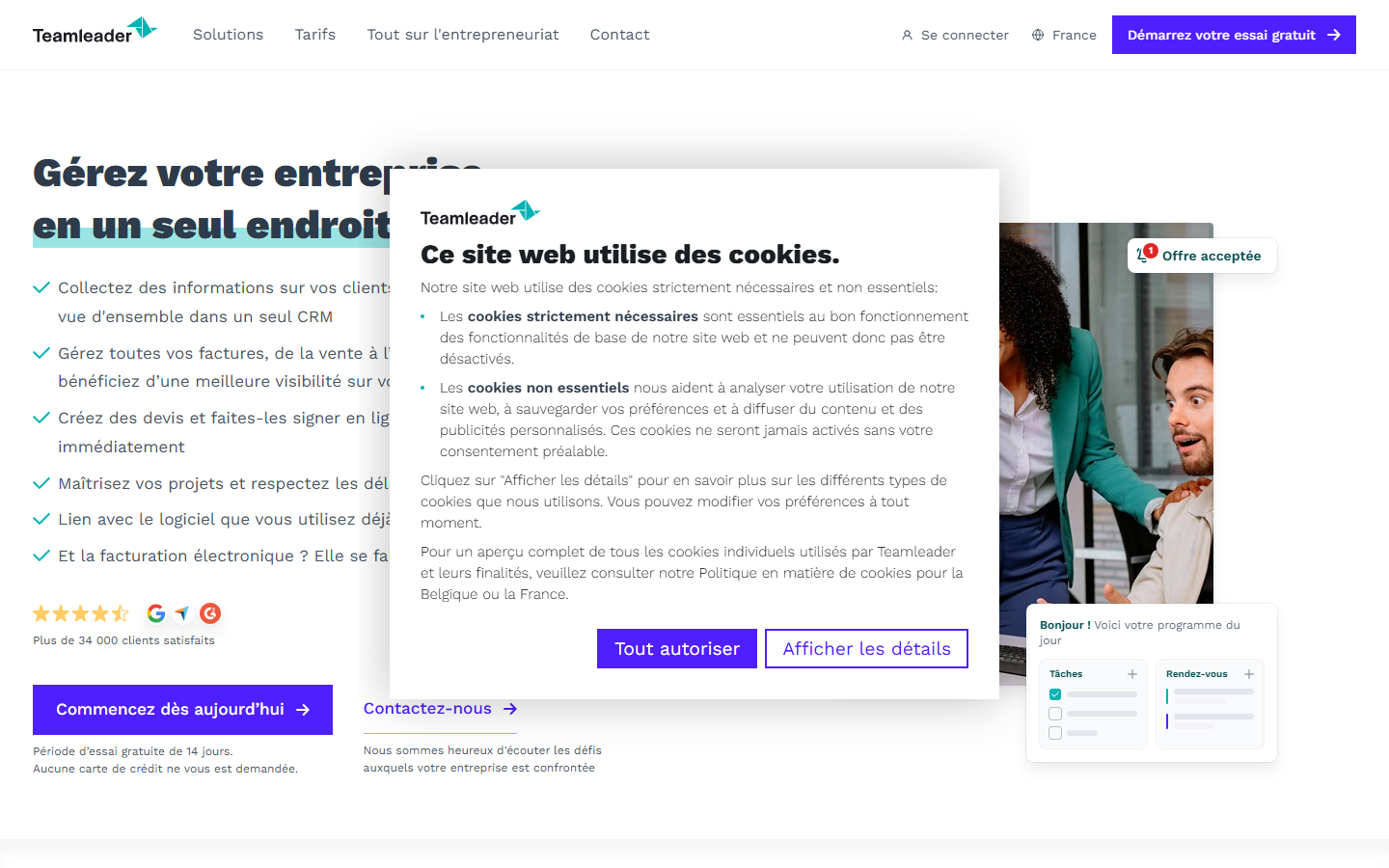 Aperçu du site de TEAMLEADER