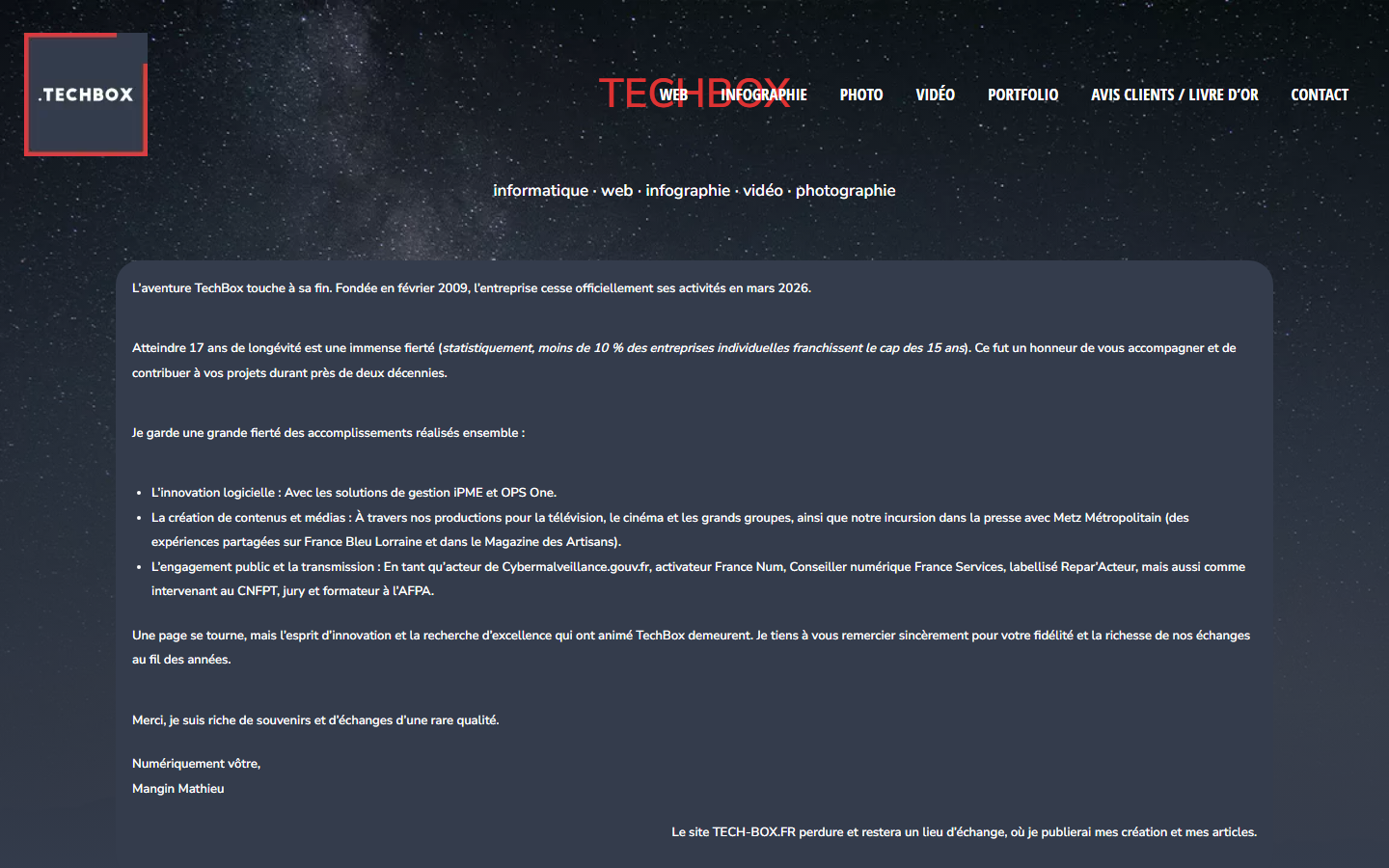 Aperçu du site de TECHBOX - Mathieu Mangin