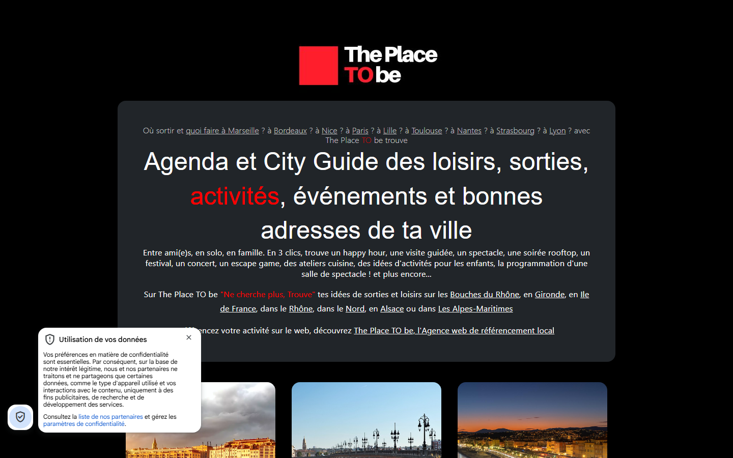 Aperçu du site de The Place To Be