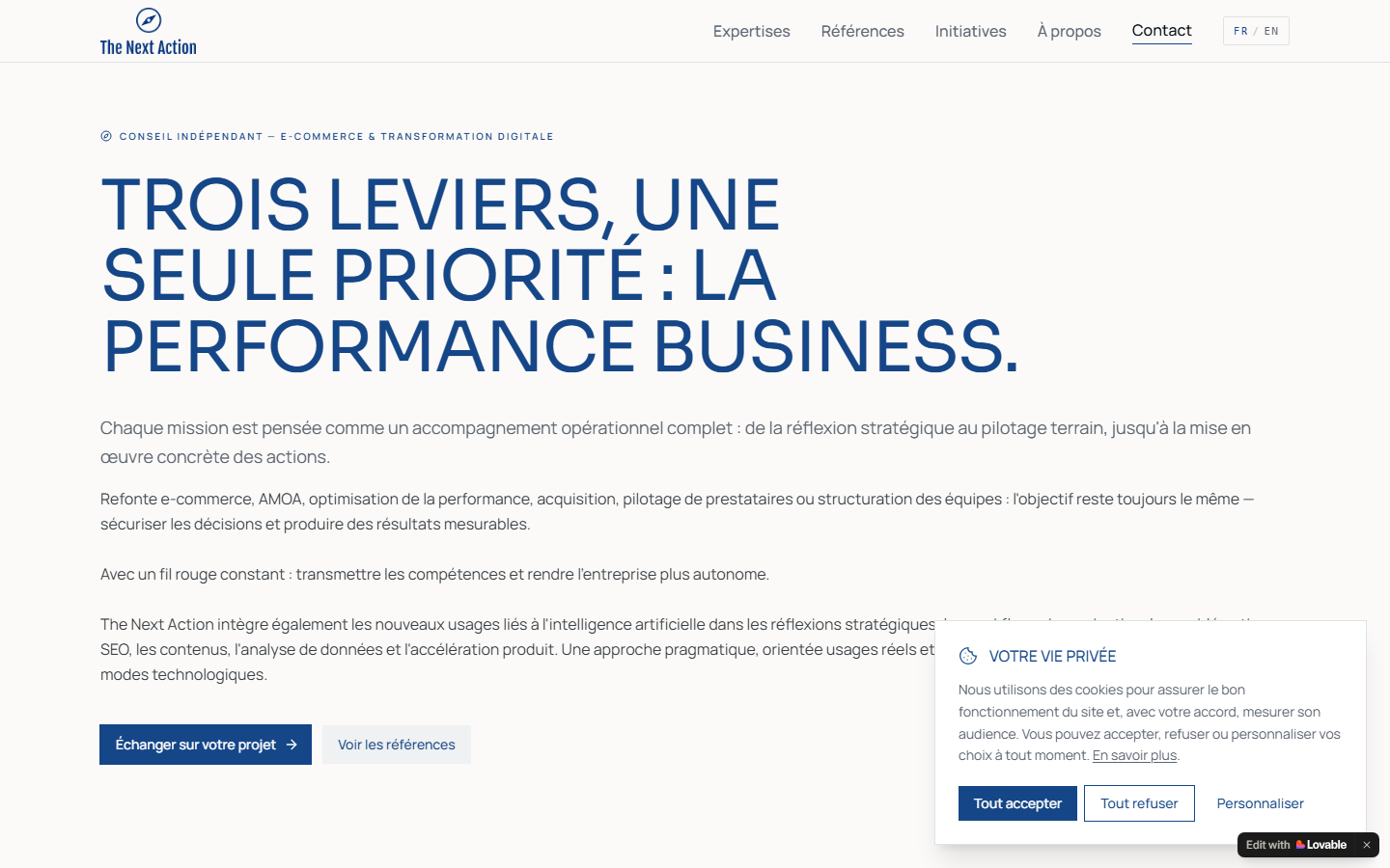 Aperçu du site de The Next Action