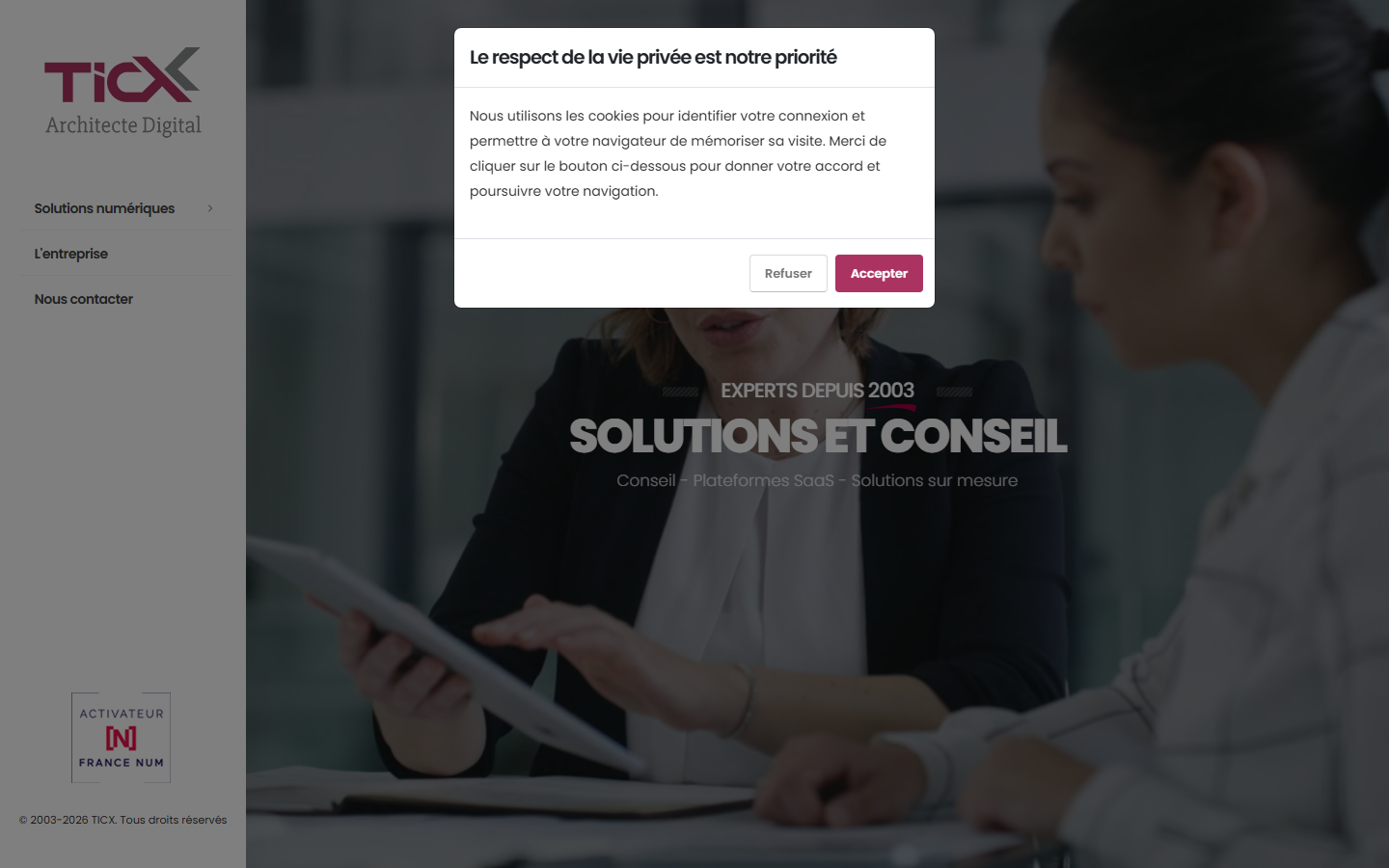 Aperçu du site de Ticx