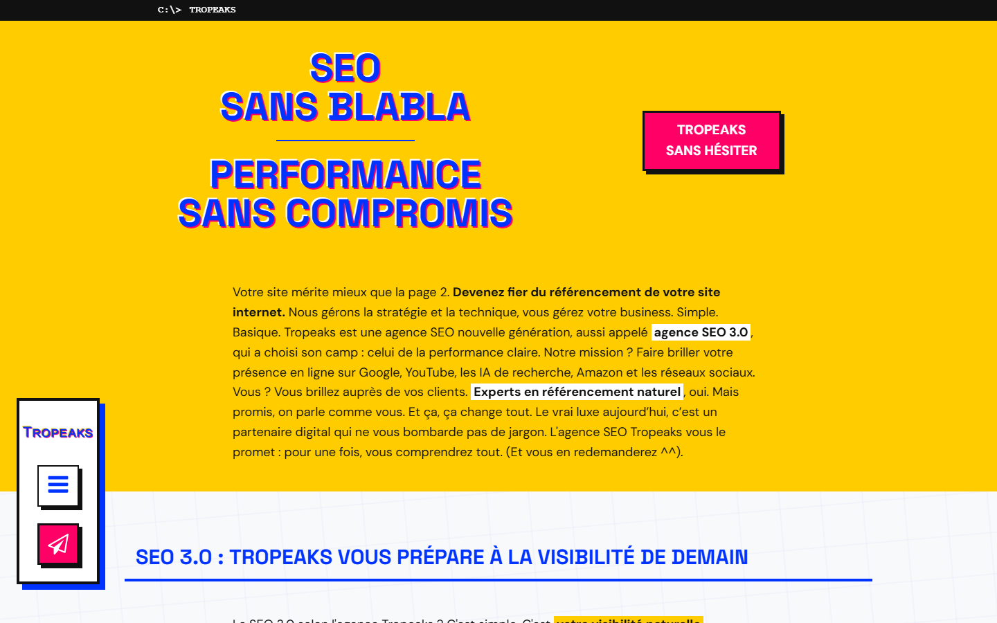 Aperçu du site de TROPEAKS