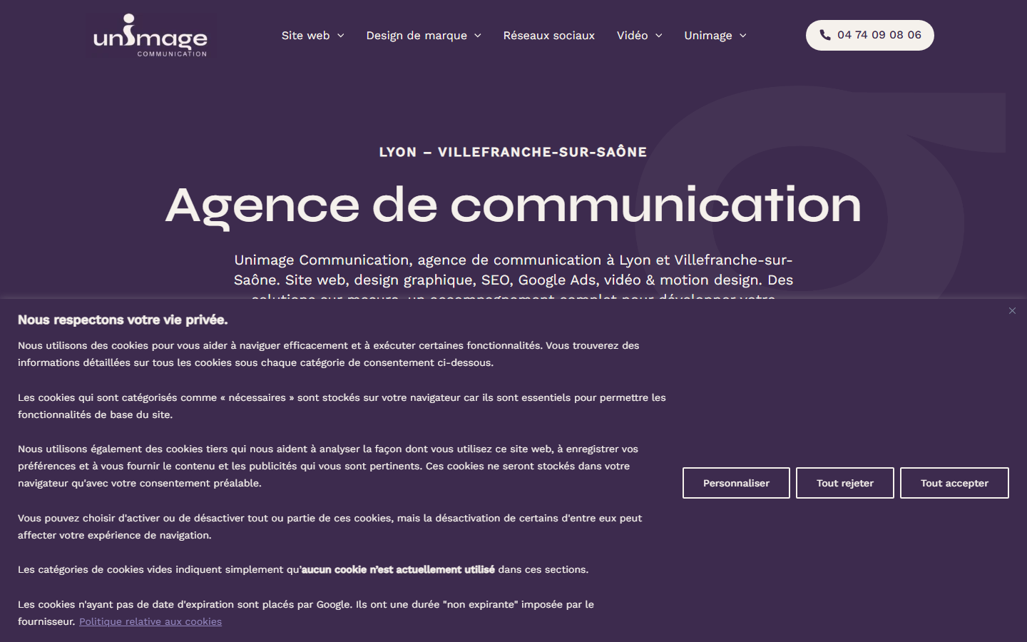 Aperçu du site de UNIMAGE COMMUNICATION