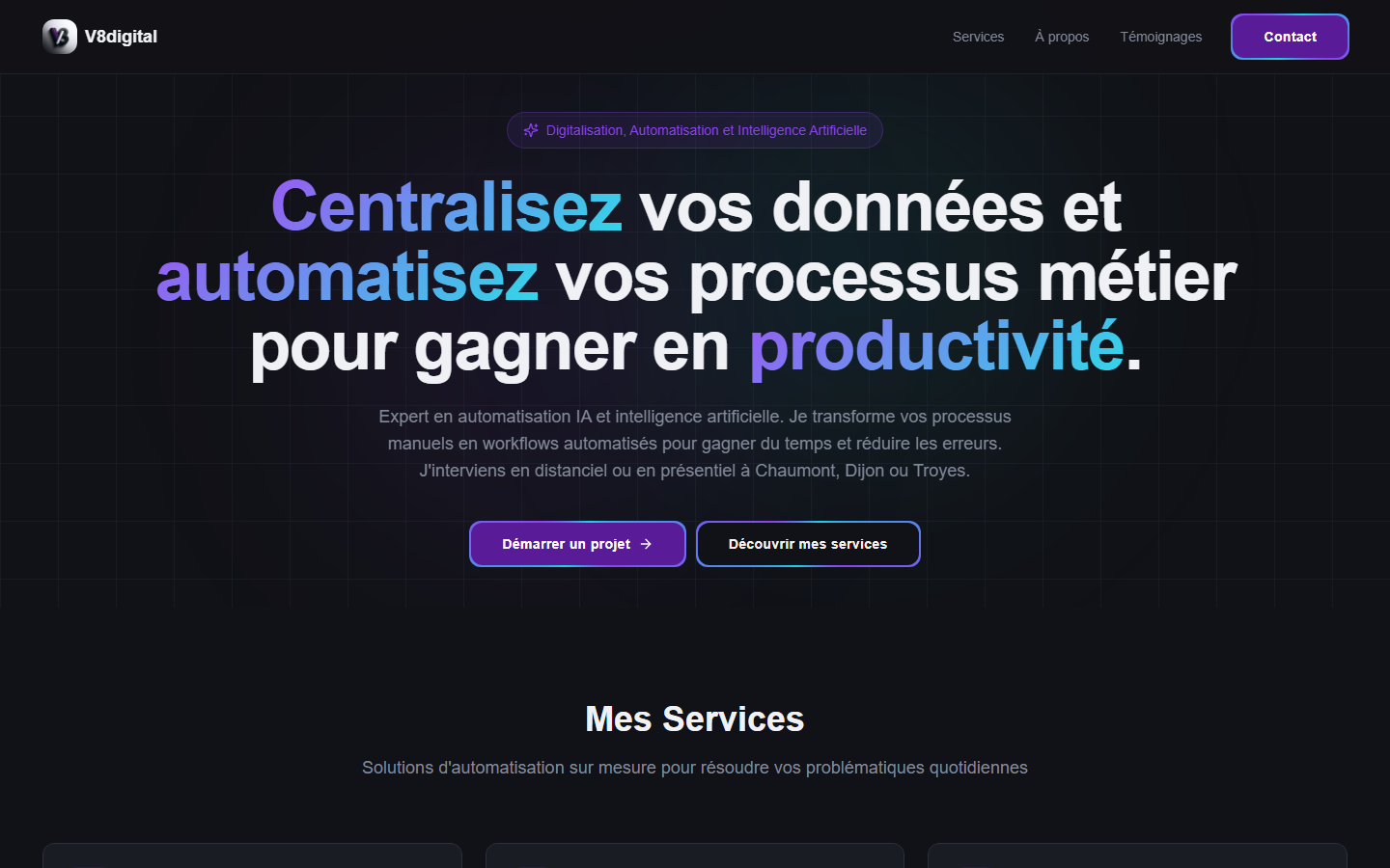 Aperçu du site de V8 Digital