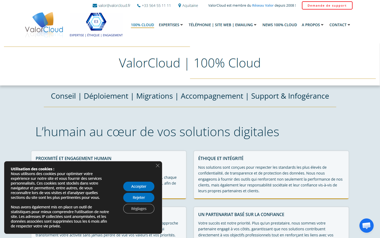 Aperçu du site de VALORCLOUD