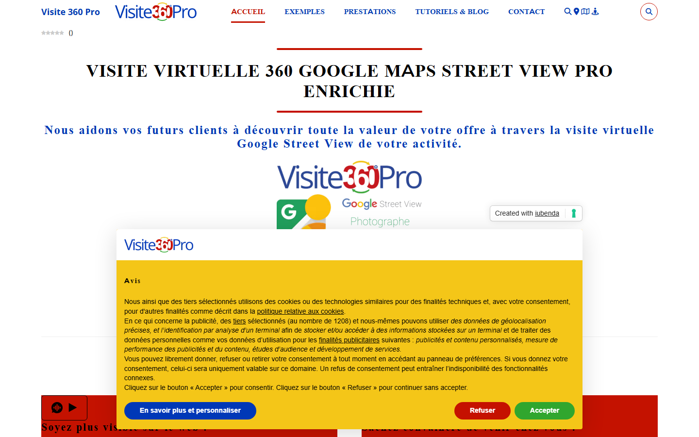 Aperçu du site de Visite 360 Pro