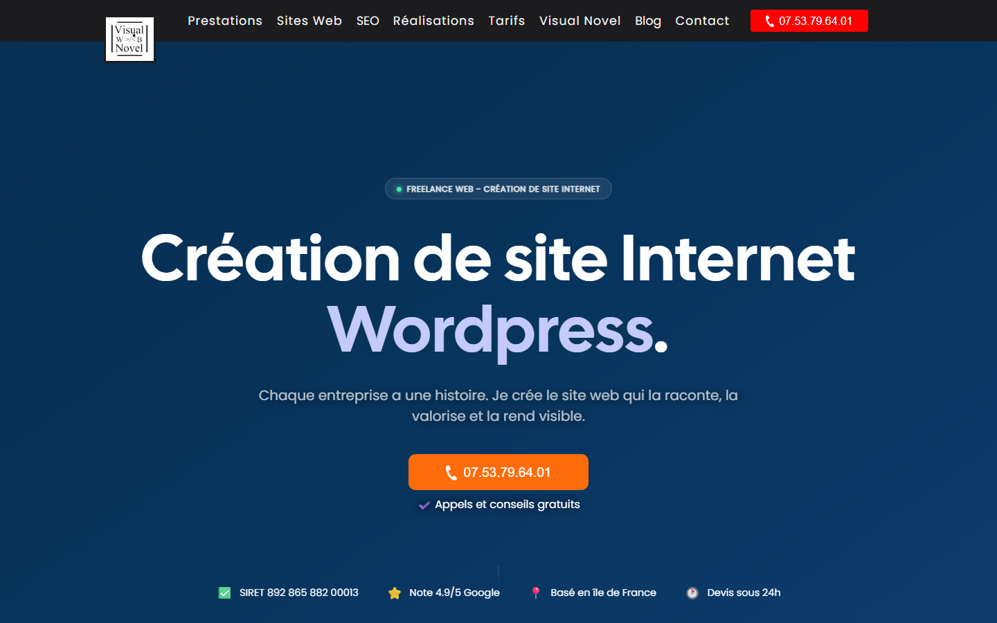 Aperçu du site de Visual Web novel