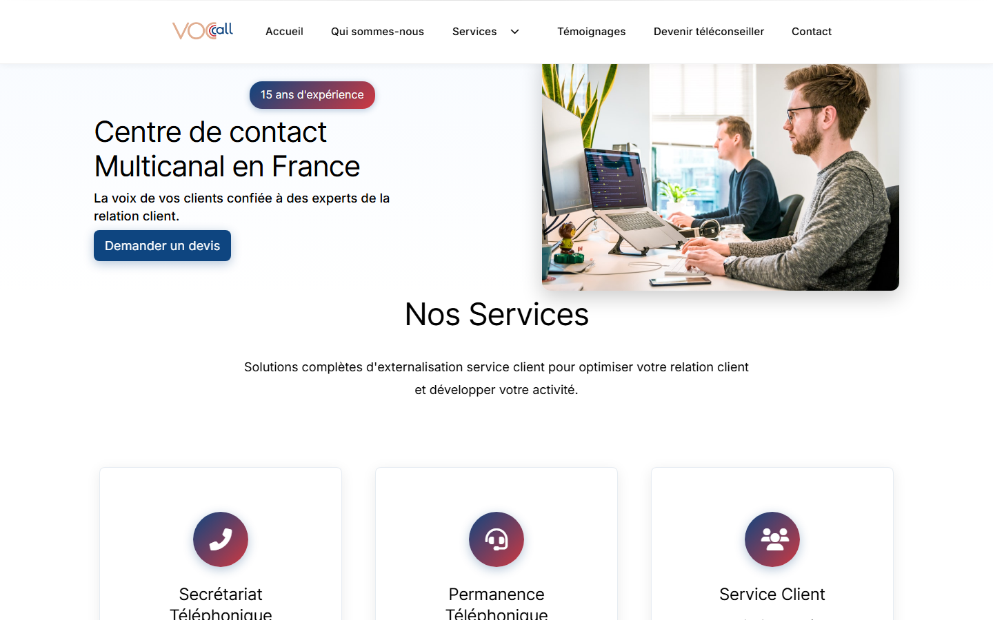 Aperçu du site de VOC-CALL