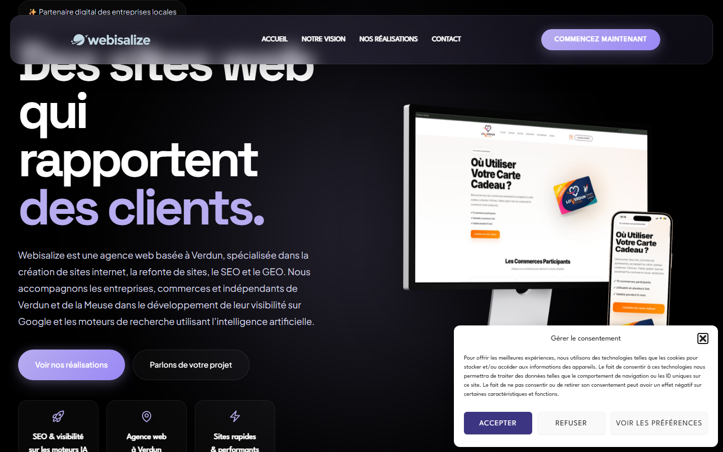 Aperçu du site de Webisalize