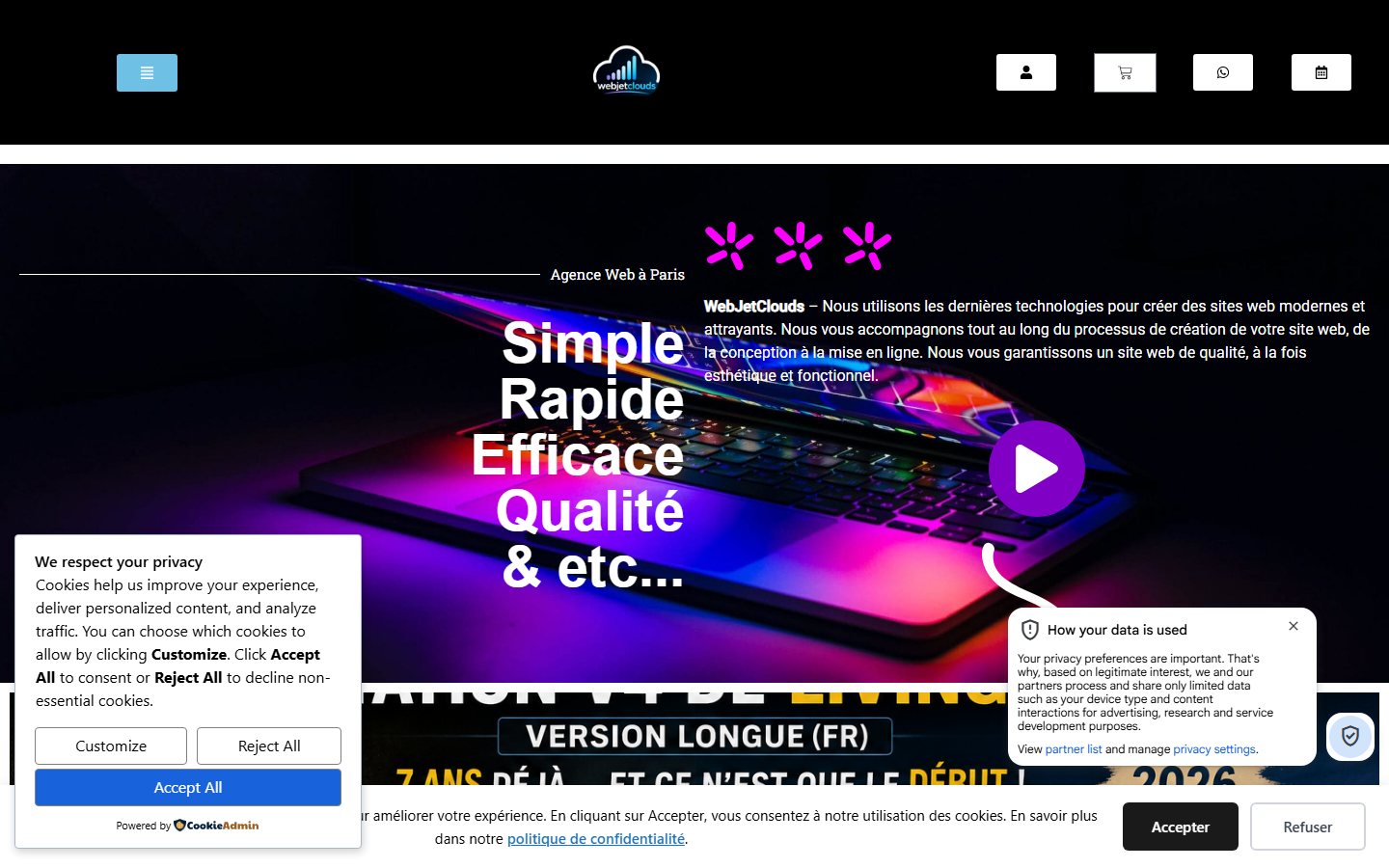 Aperçu du site de WEBJETCLOUDS