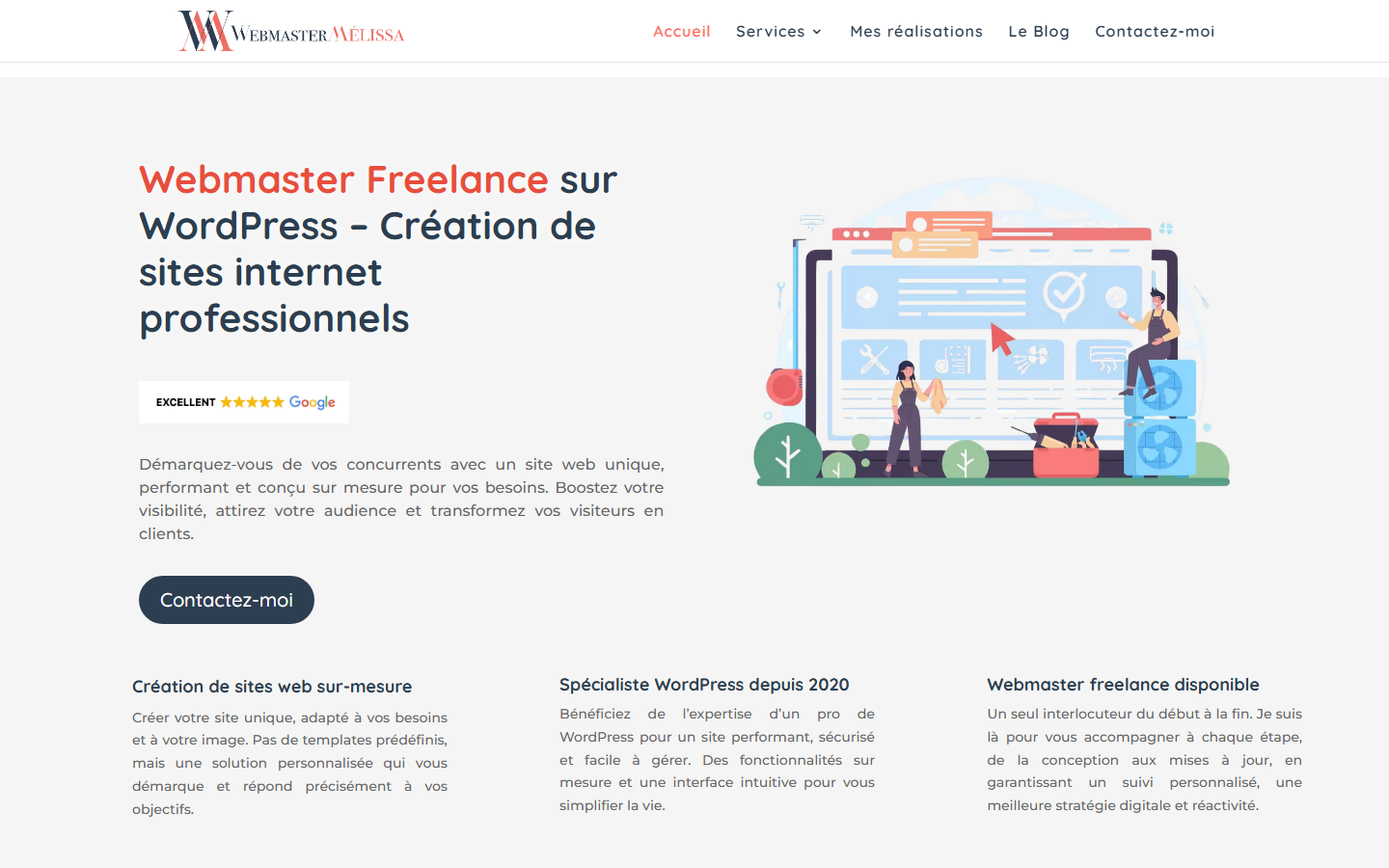 Aperçu du site de Webmaster Freelance Mélissa