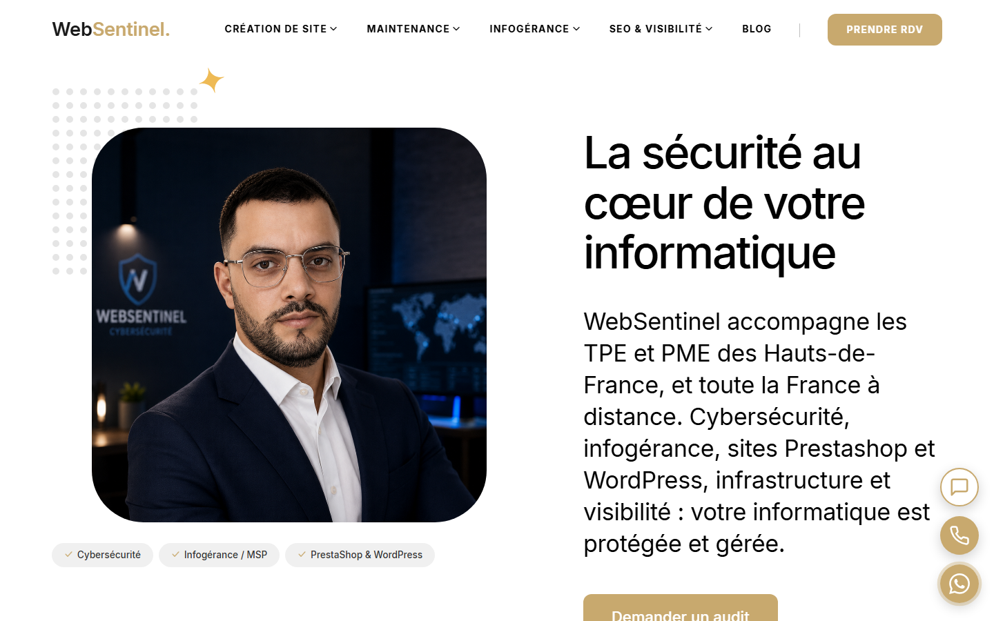 Aperçu du site de WebSentinel