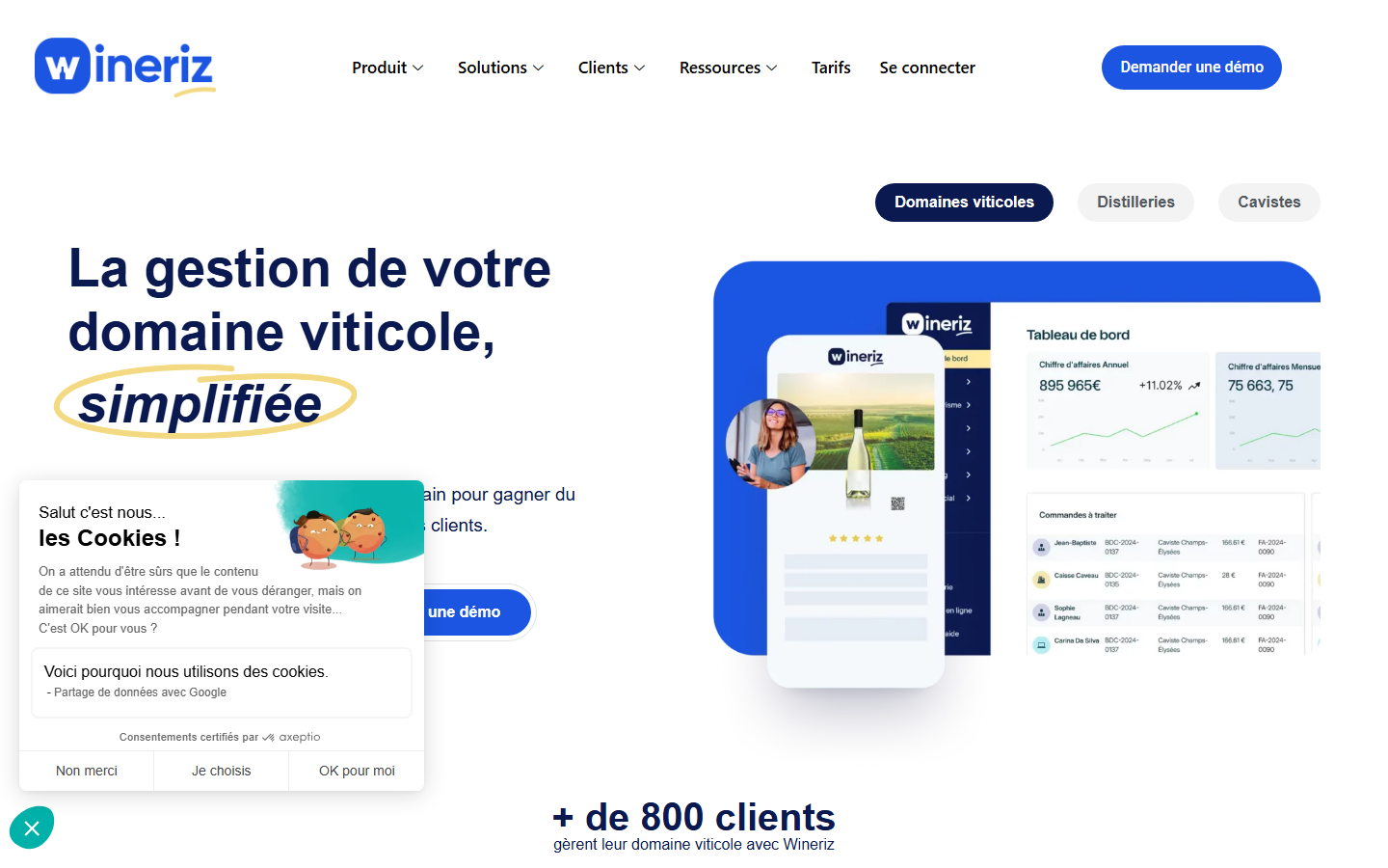 Aperçu du site de WINERIZ