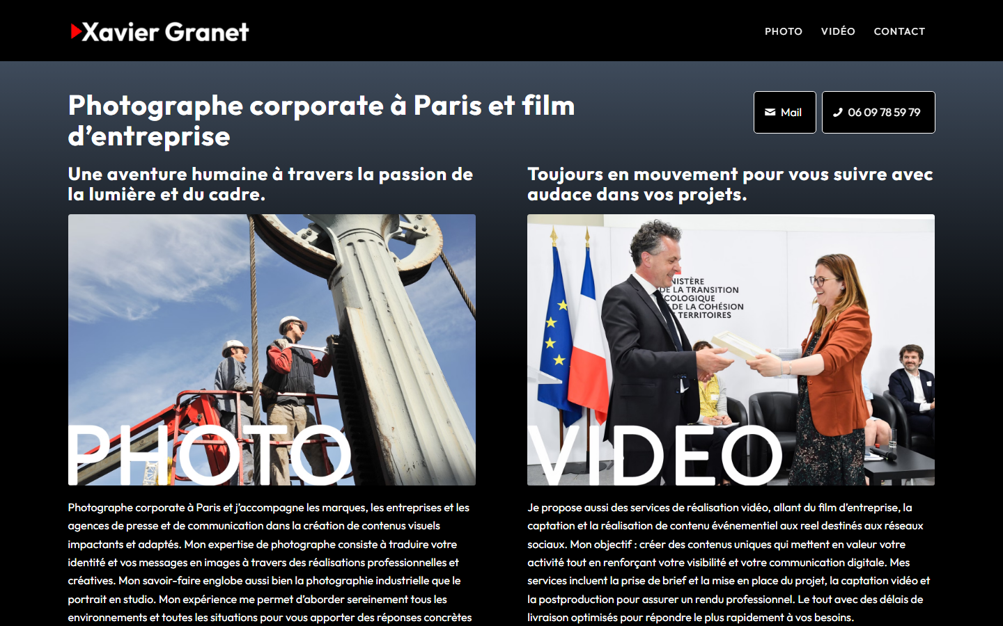 Aperçu du site de Xavier Granet Photographe corporate