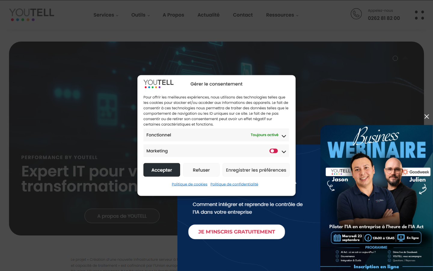 Aperçu du site de Youtell